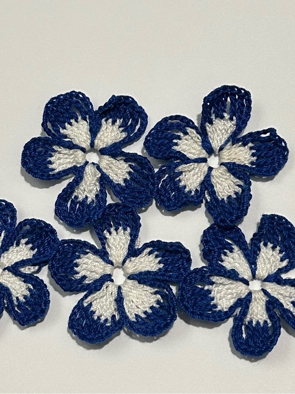 Handmade Blue and White Crochet Flower Appliqués - Set of 5 Floral